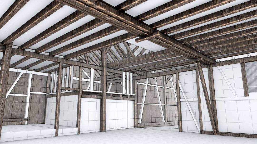 Wildberg. Gebäudevermessung für Umbau Wohnhaus mit Scheune. 3D-Modell. ING PLUS