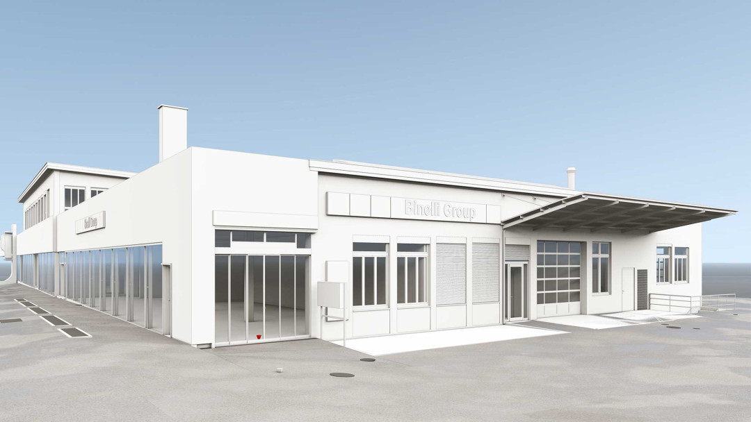 3D-Modell vom Gewerbebau Binelli Automobile. Vermessung. ING PLUS