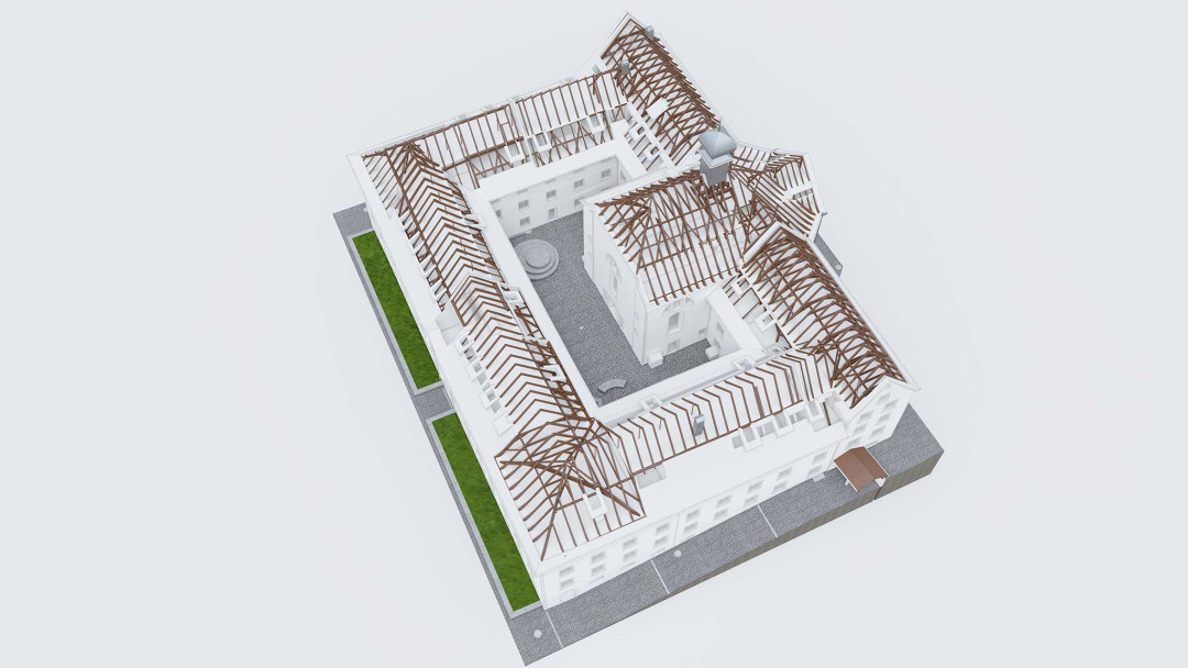 Kloster Kalchrain. Kanton Thurgau. 3D-Modell Dachkonstruktion. ING PLUS