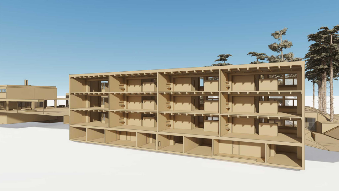 Winterthur. Umbau Schulhaus Steinacker. 3D-Schnitt. ING PLUS