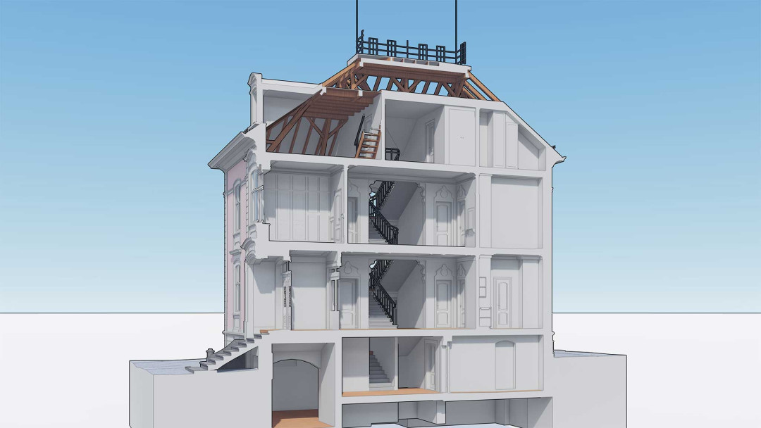 Frauenfeld. Villa Sonnenberg. Gebäudeaufnahme. 3D-Schnitt. ING PLUS
