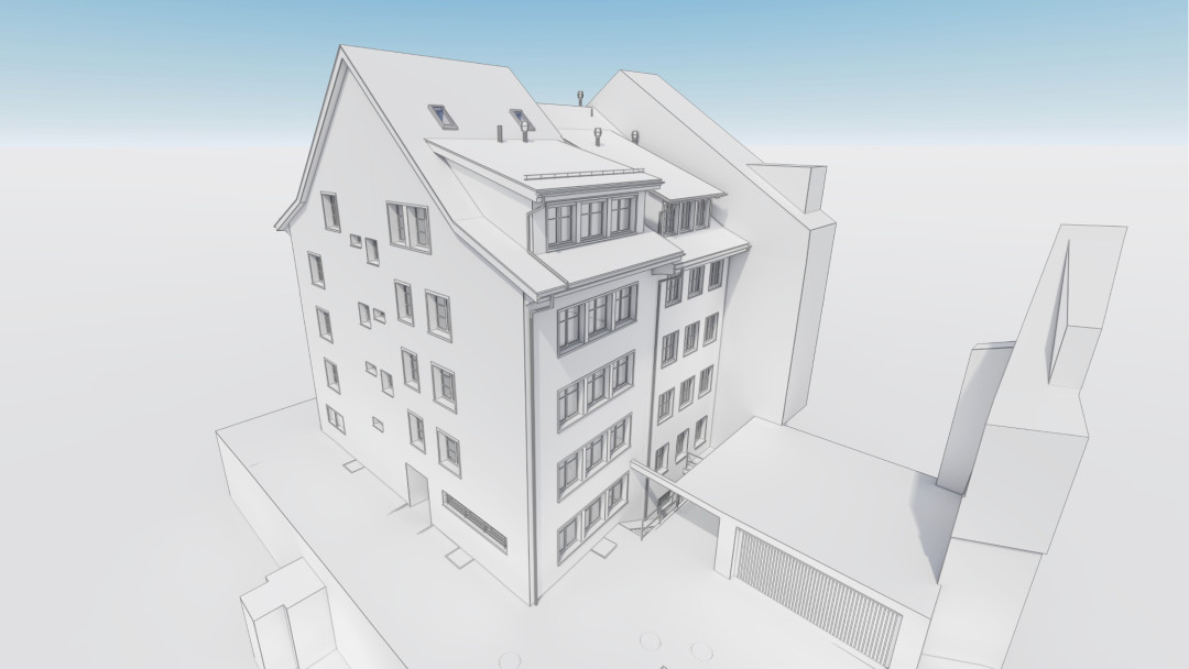 Winterthur. Wohn- und Geschäftshaus 3D-BIM-Modell aus Gebäudeaufnahme. ING PLUS