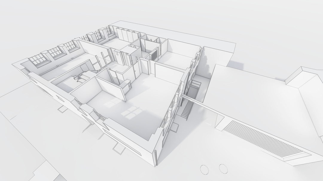Winterthur. Wohn- und Geschäftshaus 3D-Grundriss aus Gebäudevermessung. ING PLUS