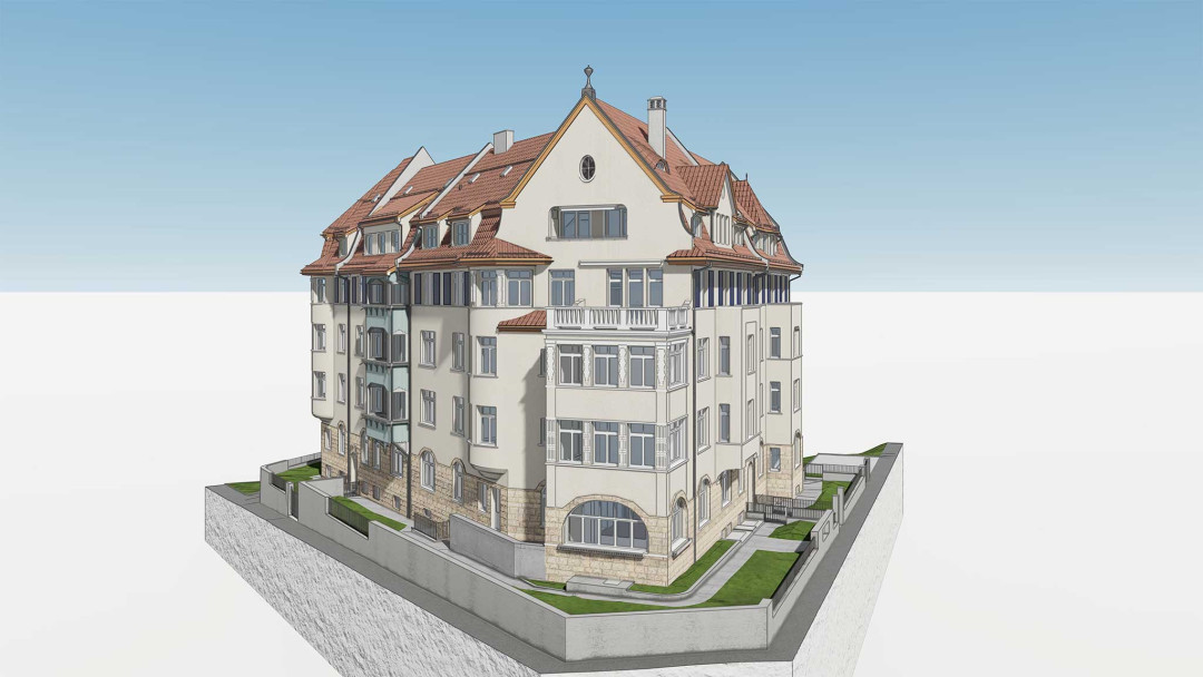 St. Gallen. Umbau eines Mehrfamilienhauses. 3D-Fassade aus Gebäudevermessung. ING PLUS