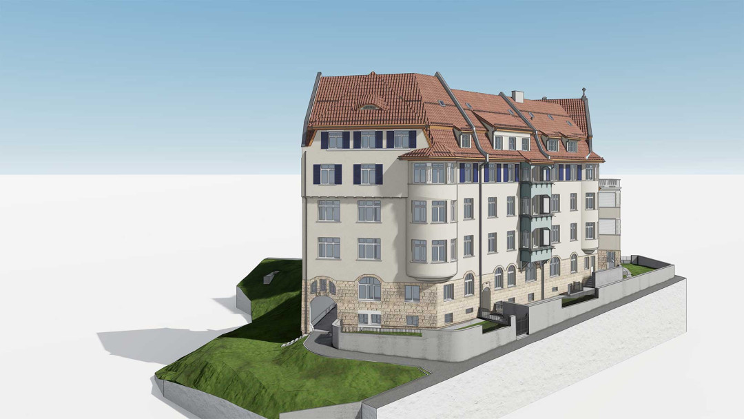 St. Gallen. Umbau eines Mehrfamilienhauses. 3D-Modell aus Gebäudevermessung. ING PLUS